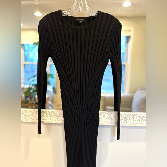 Ann Taylor Black Ribbed Fitted Long Sleeve Contour Bodycon Dress - Mid-Thigh - S - Picture 2 of 6